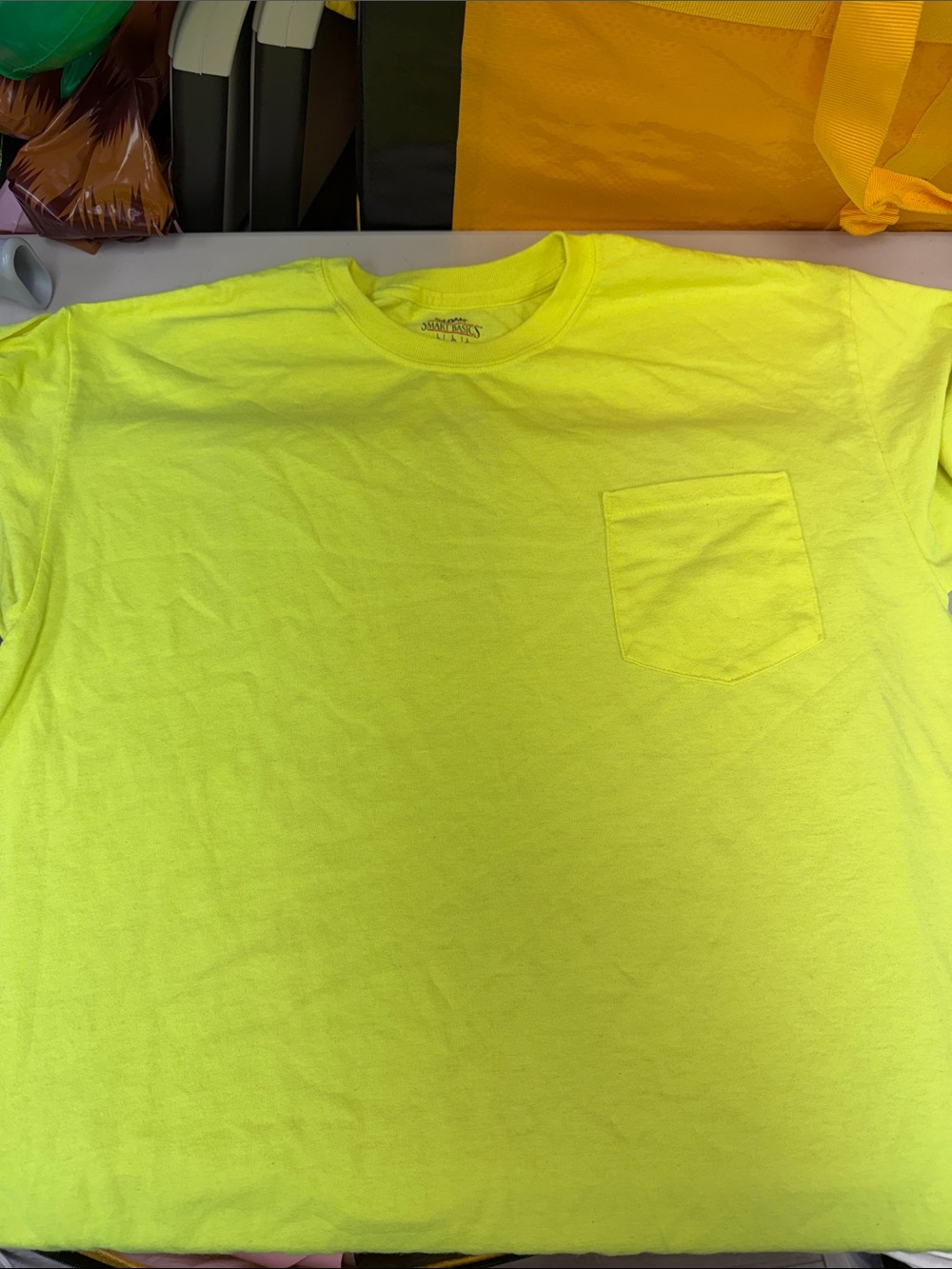 Men's Neon Yellow Pocket T‑Shirt worn once size large tall good condition